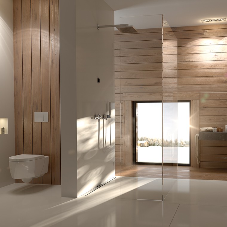 Avoin suihkutila erotetaan lasisella suihkuseinällä ja tuo mordernin ilmeen kylpyhuoneeseen. Avoin suihkutila erotetaan lasisella suihkuseinällä ja tuo mordernin ilmeen kylpyhuoneeseen.