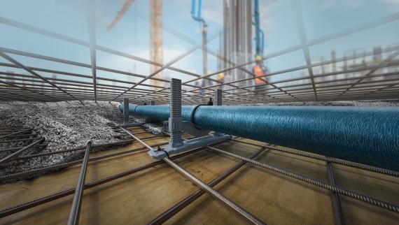 Viemäriputken asennus käyttäen Geberit-Valutukea betonivalun aikana