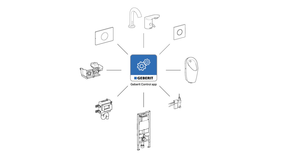 Yleiskatsaus tuotteista, joita voidaan käyttää Geberit Control -sovelluksella