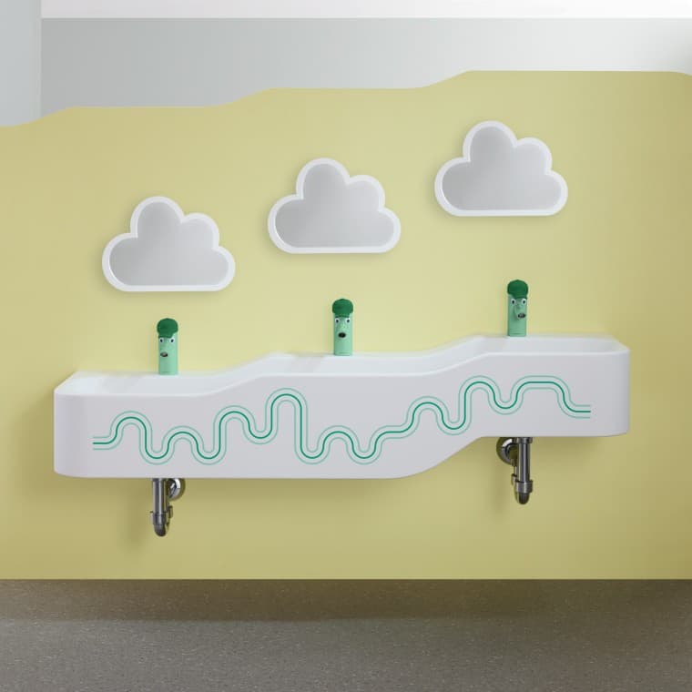 Geberit Bambini -leikki- ja pesuympäristö metsänvihreänä ja vaalean vihreänä Geberit Bambini -leikki- ja pesuympäristö metsänvihreänä ja vaalean vihreänä