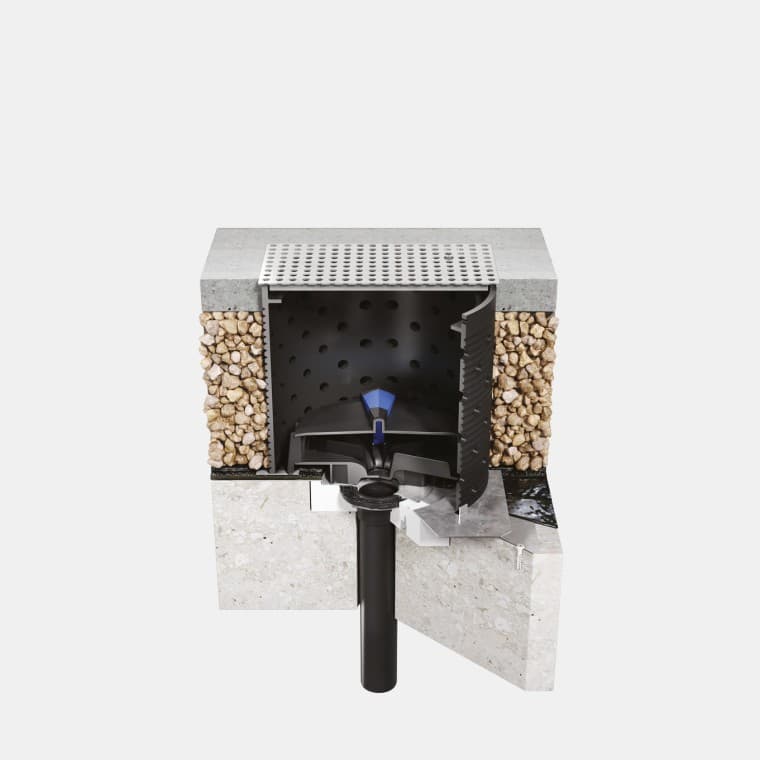 Geberit Pluvian asennus kuormitusta kestävään betonikattorakenteeseen bitumikatteella Geberit Pluvian asennus kuormitusta kestävään betonikattorakenteeseen bitumikatteella